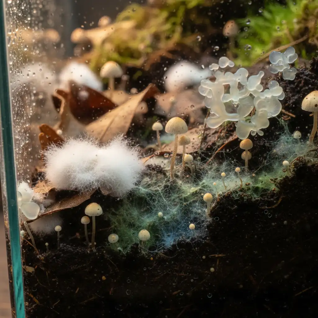 Identificação de diferentes tipos de fungos em terrários